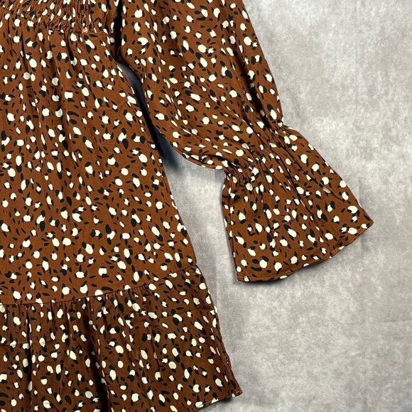 Carole Christian Smocked Mini Dress – Animal Print, Long Sleeve - Picture 3 of 8